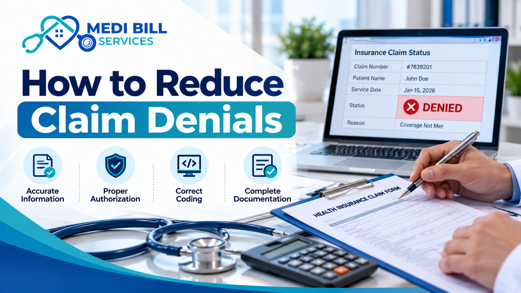 How to reduce medical claim denials with accurate coding and proper documentation by Medi Bill Services