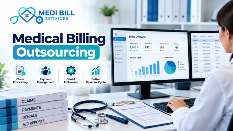 Medical billing outsourcing services for claim processing, payment management, and denial follow-up by Medi Bill Services